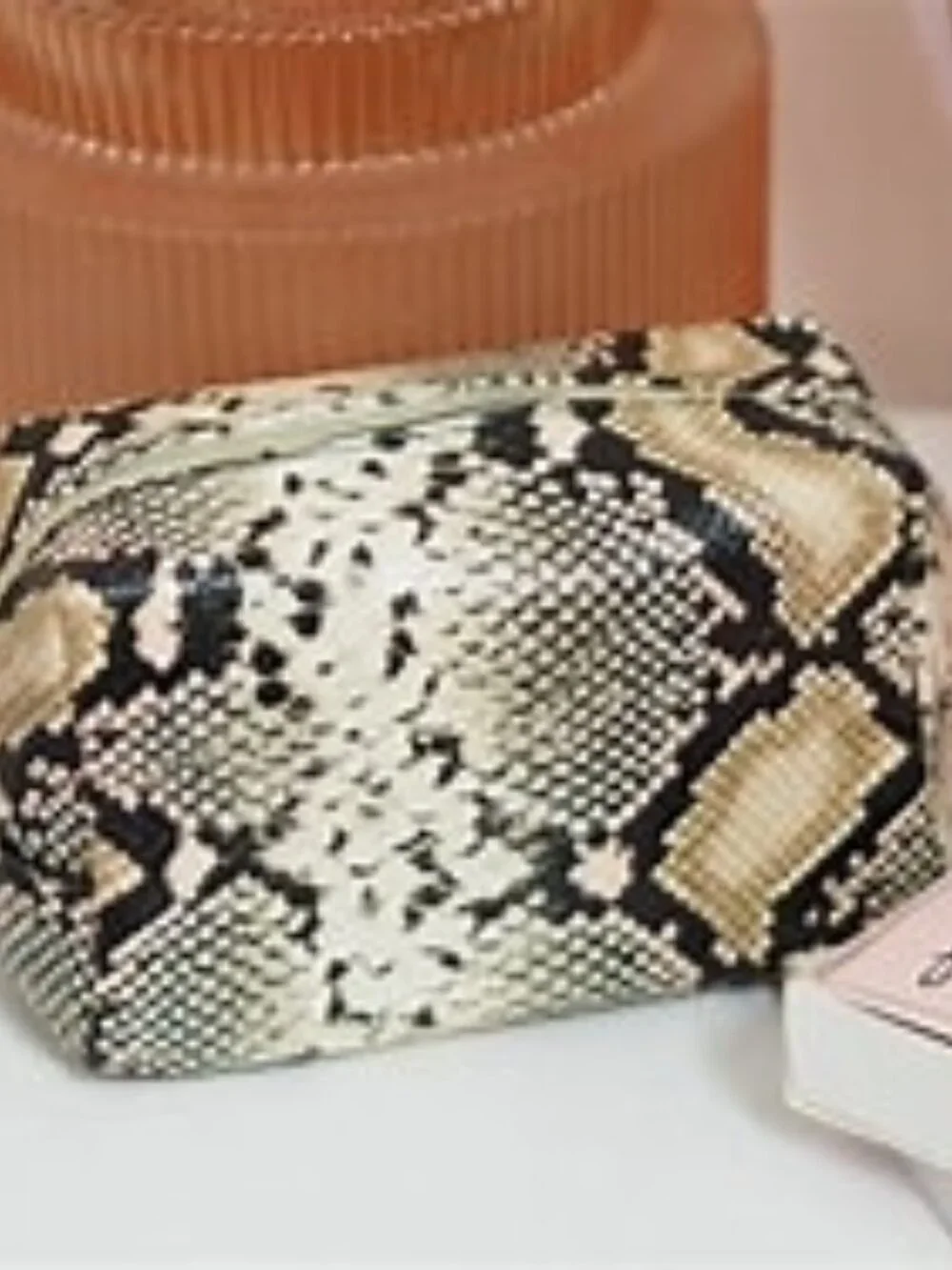 tarte Snake Print Makeup Pouch in Beige and Black with Gold Accent (Sealed-NIP)